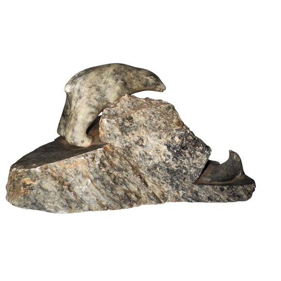 Ben Saclamana Original art sculpture Inuit Soapstone large Bear Seal Carving aut - Picture 12 of 16